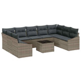 Sofa Set with Cushion 10 pcs Grey Poly Rattan