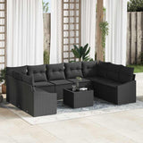 Sofa Set with Cushion 10 pcs Black Poly Rattan