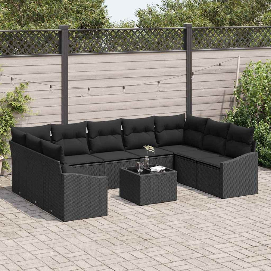 Sofa Set 10 pcs Black Poly Rattan