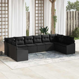 Sofa Set with Cushion 10 pcs Black Poly Rattan
