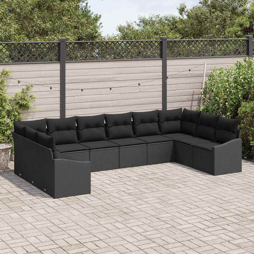 Sofa Set 10 pcs Black Poly Rattan
