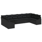 Sofa Set 10 pcs Black Poly Rattan