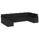 Sofa Set with Cushion 10 pcs Black Poly Rattan - Front View