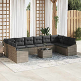 Sofa Set with Cushion 11 pcs Grey Poly Rattan