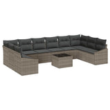 Sofa Set with Cushion 11 pcs Grey Poly Rattan - Front View