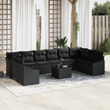 Sofa Set with Cushion 11 pcs Black Poly Rattan