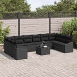 Sofa Set with Cushion 11 pcs Black Poly Rattan