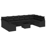Sofa Set with Cushion 11 pcs Black Poly Rattan - Front View