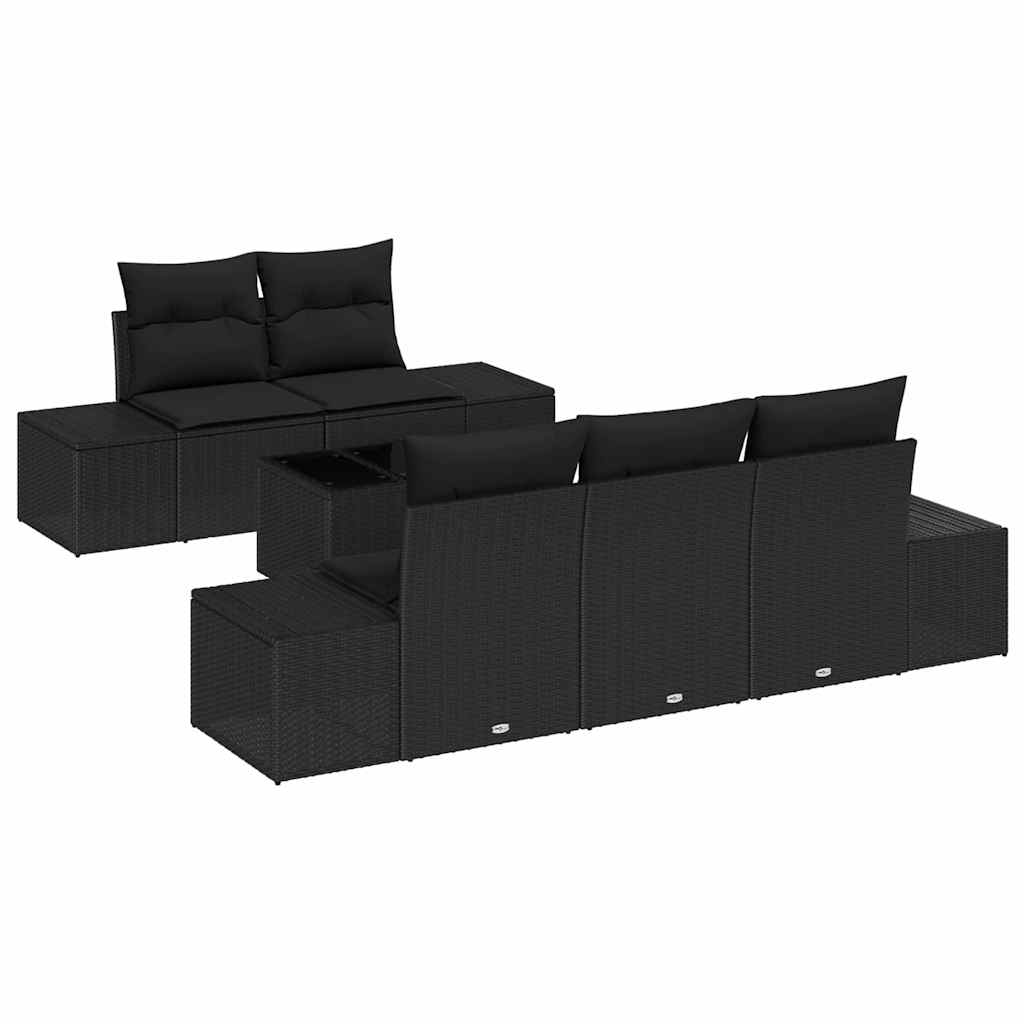Garden Sofa Set with Cushion 6 pcs Black Poly Rattan