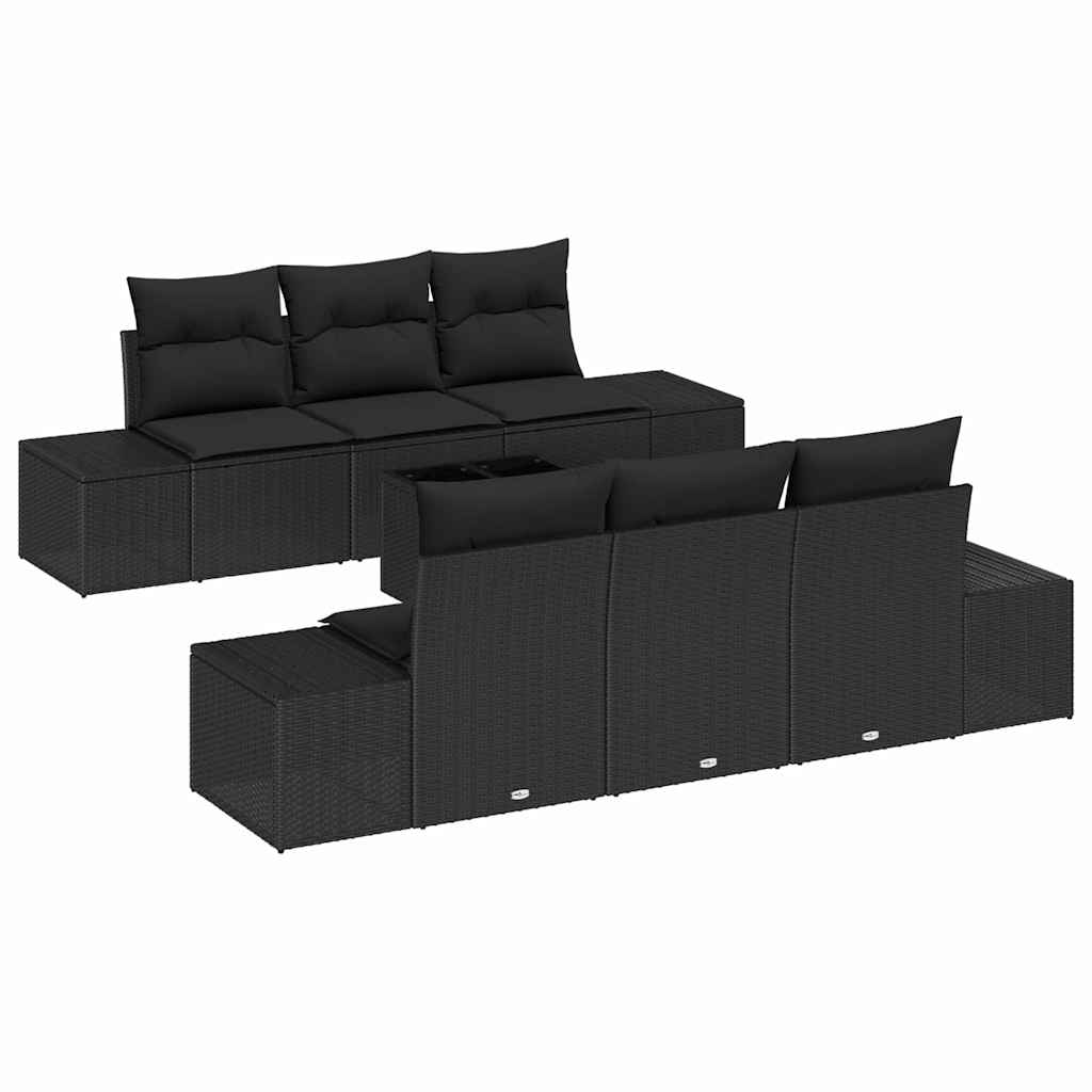Garden Sofa Set with Cushion 7 pcs Black Poly Rattan