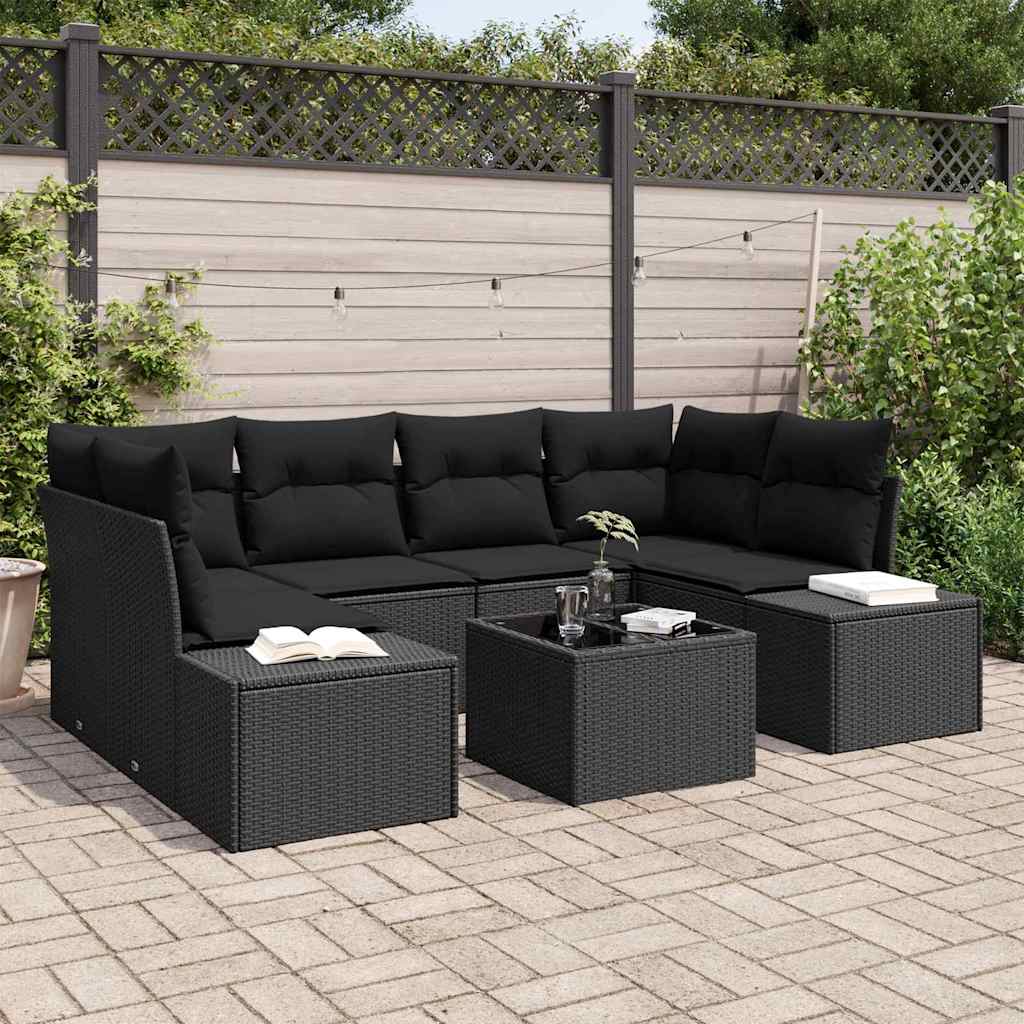 Garden Sofa Set with Cushion 7 pcs Black Poly Rattan