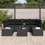 Garden Sofa Set with Cushion 7 pcs Black Poly Rattan