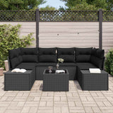 Garden Sofa Set with Cushion 7 pcs Black Poly Rattan - Side View