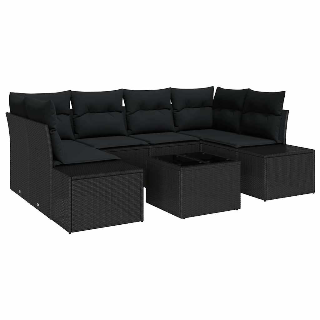 Garden Sofa Set with Cushion 7 pcs Black Poly Rattan