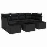 Garden Sofa Set with Cushion 7 pcs Black Poly Rattan - Front View