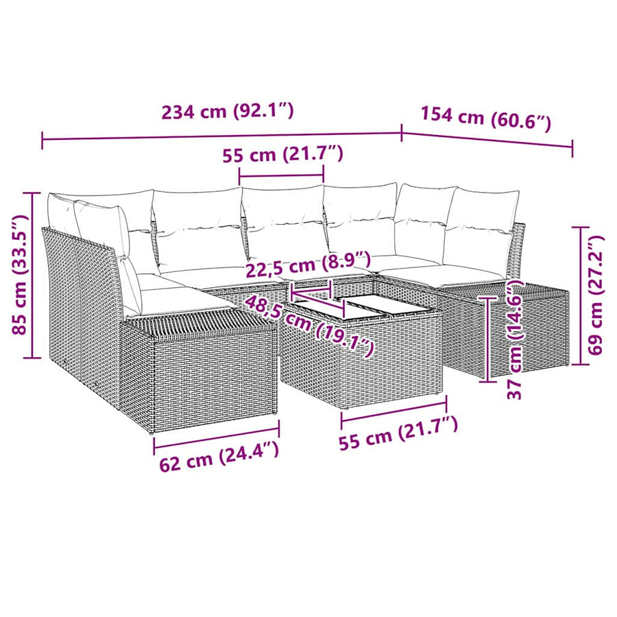 Garden Sofa Set 7 pcs Black Poly Rattan