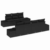 Garden Sofa Set with Cushion 8 pcs Black Poly Rattan - Front View