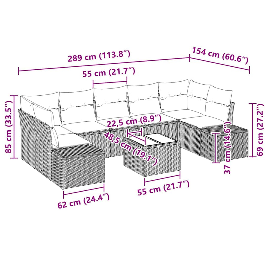 Garden Sofa Set 8 pcs Black Poly Rattan