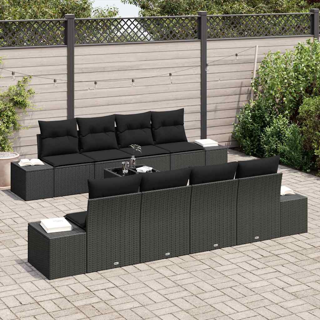 Garden Sofa Set with Cushion Manual 7 pcs Black Poly Rattan