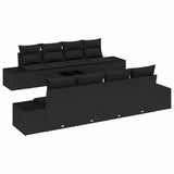 Garden Sofa Set with Cushion 7 pcs Black 294 x 62 x 69 cm - Front View