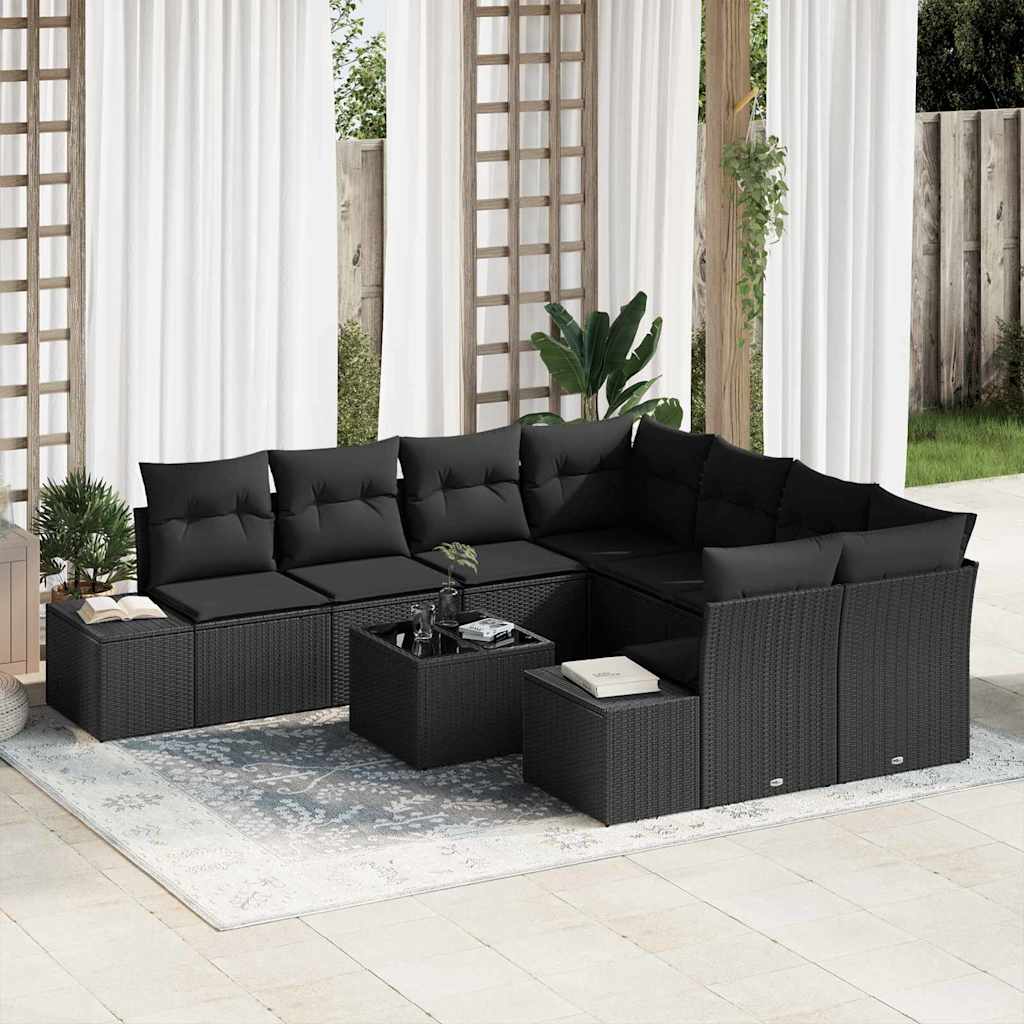 Garden Sofa Set 9 pcs Black Poly Rattan