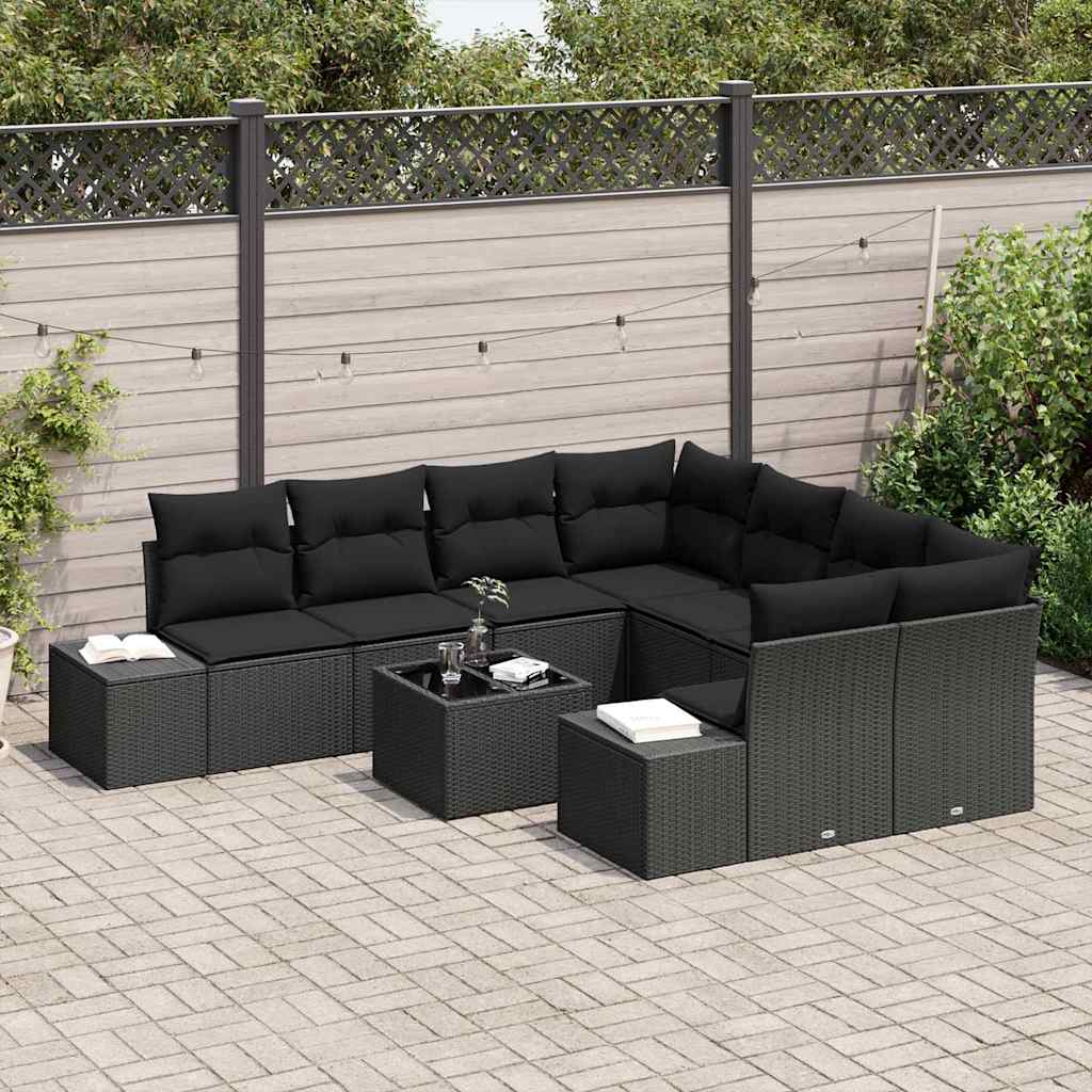 Garden Sofa Set 9 pcs Black Poly Rattan