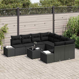 Garden Sofa Set with Cushion 9 pcs Black Poly Rattan - Side View