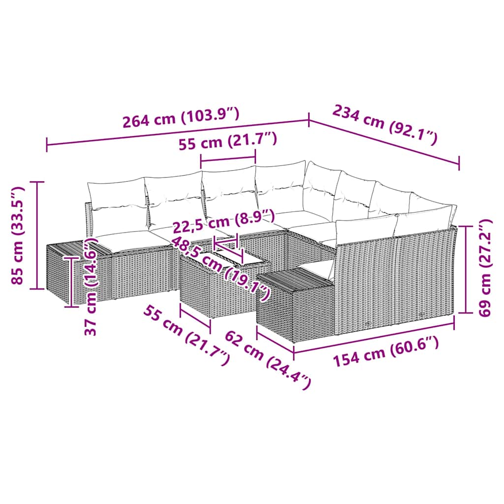 Garden Sofa Set 9 pcs Black Poly Rattan
