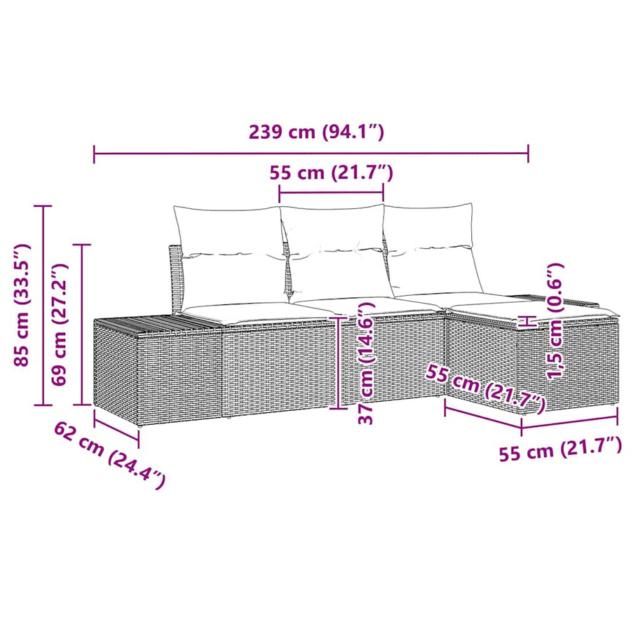 Garden Sofa Set 4 pcs Black Poly Rattan