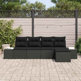 Garden Sofa Set with Cushion 5 pcs Black Poly Rattan - Side View