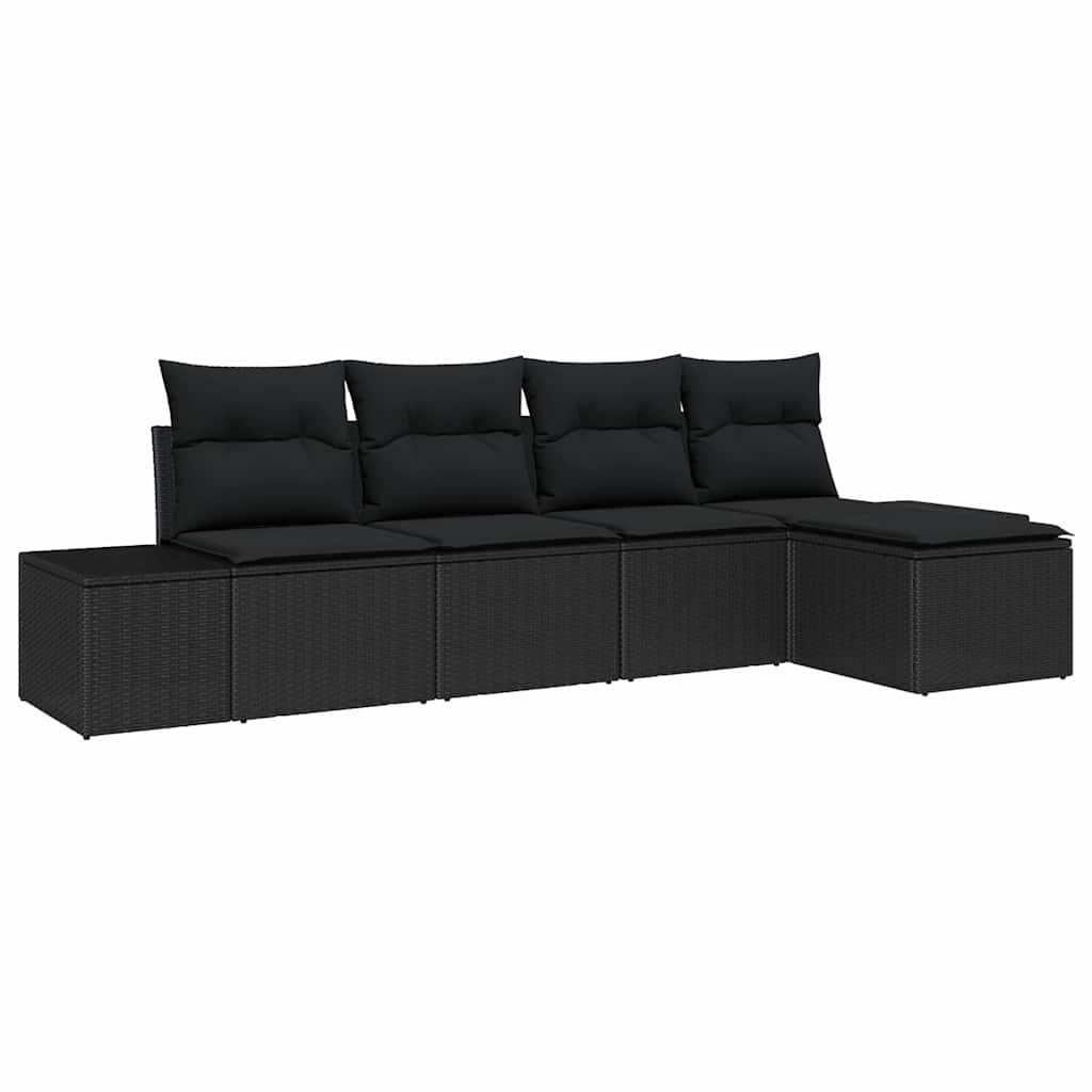 Garden Sofa Set with Cushion 5 pcs Black Poly Rattan