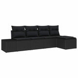 Garden Sofa Set with Cushion 5 pcs Black Poly Rattan - Front View
