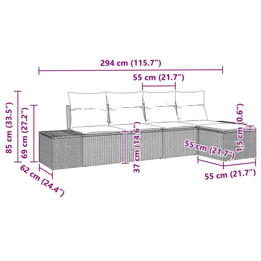 Garden Sofa Set 5 pcs Black Poly Rattan