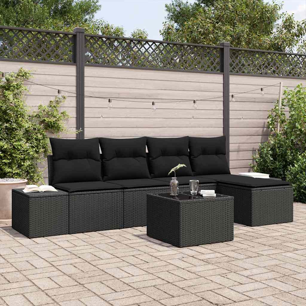Garden Sofa Set with Cushion 6 pcs Black Poly Rattan