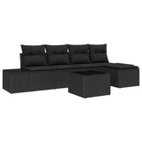 Garden Sofa Set with Cushion 6 pcs Black Poly Rattan - Front View