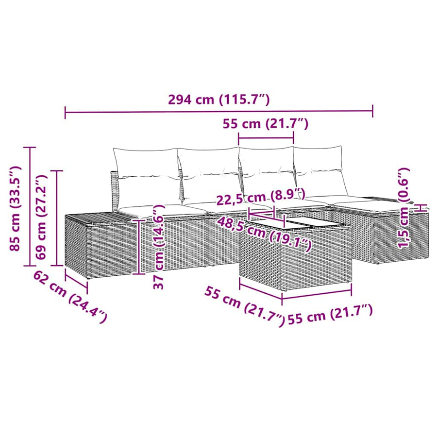 Garden Sofa Set 6 pcs Black Poly Rattan
