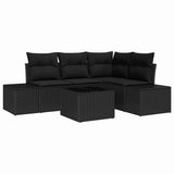 Garden Sofa Set 5 pcs Black Poly Rattan - Front View