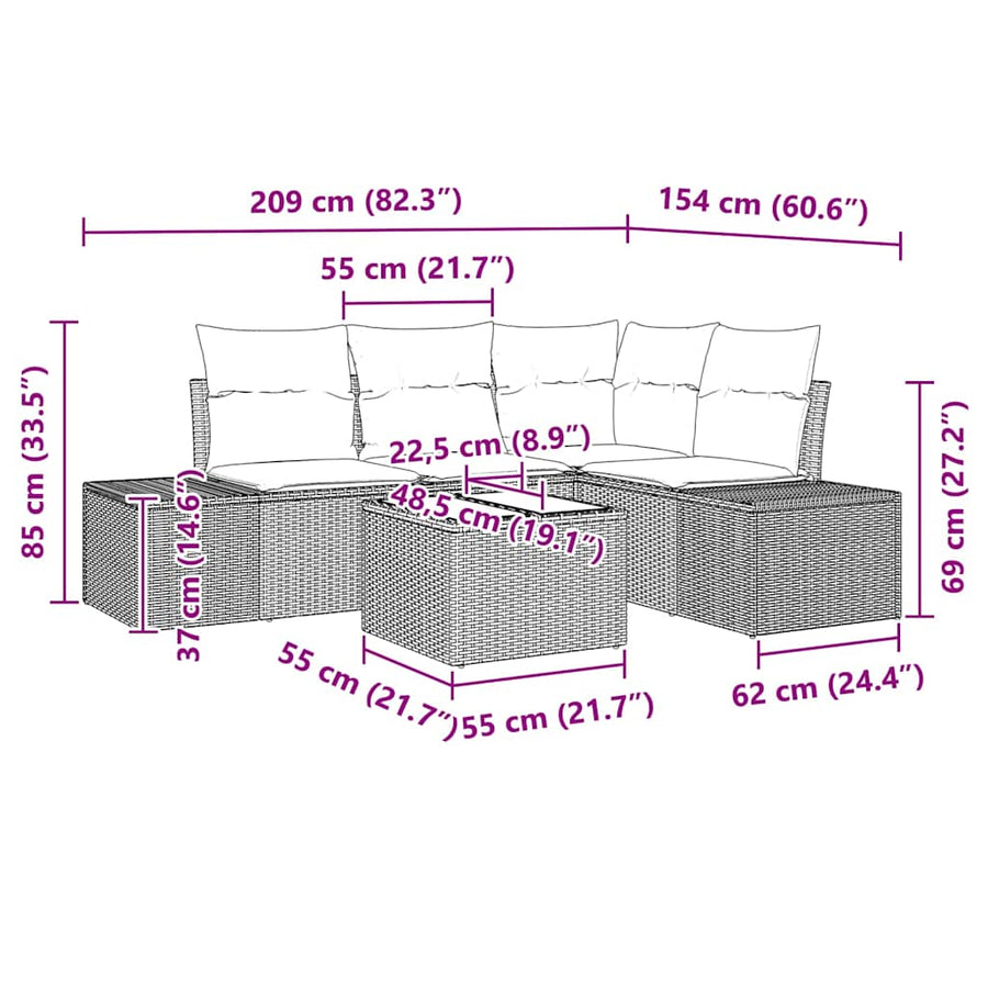 Garden Sofa Set 5 pcs Black Poly Rattan
