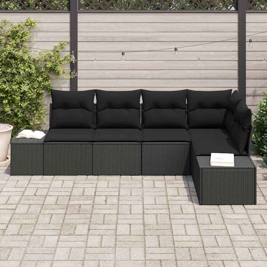 Garden Sofa Set 5 pcs Black Poly Rattan