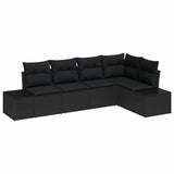 Garden Sofa Set 5 pcs Black Poly Rattan - Front View