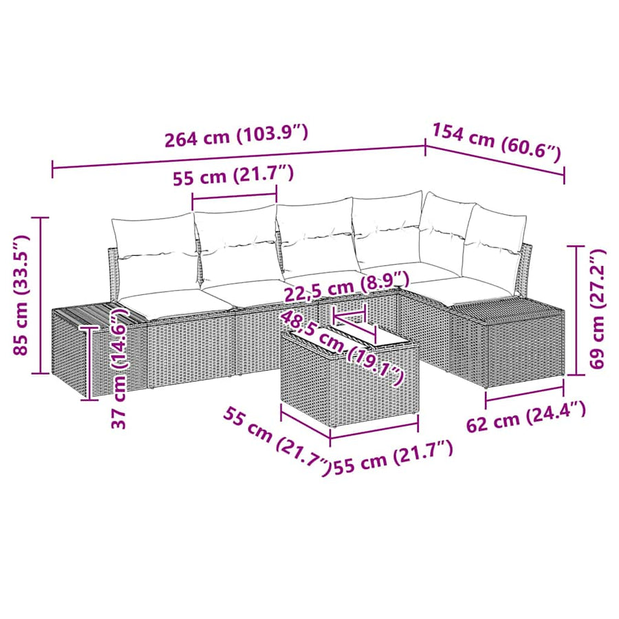 Garden Sofa Set 6 pcs Black Poly Rattan