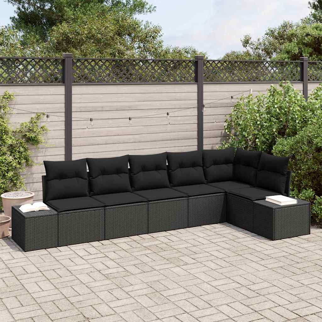 Garden Sofa Set with Cushion 6 pcs Black Poly Rattan