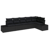 Garden Sofa Set with Cushion 6 pcs Black Poly Rattan - Front View