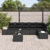 Garden Sofa Set with Cushion 7 pcs Black Poly Rattan - Side View