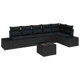 Garden Sofa Set with Cushion 7 pcs Black Poly Rattan - Front View