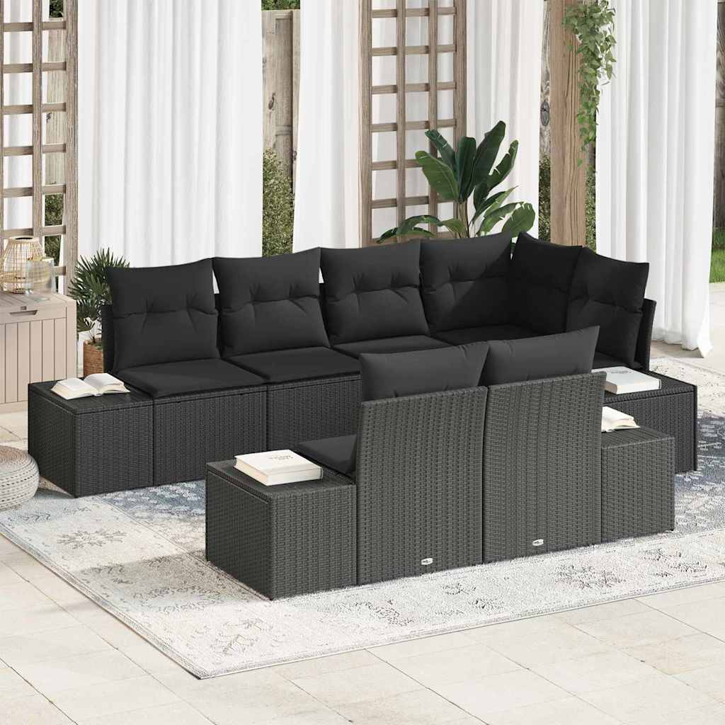 Garden Sofa Set with Cushion 7 pcs Black Poly Rattan
