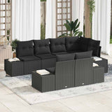 Garden Sofa Set with Cushion 7 pcs Black Poly Rattan