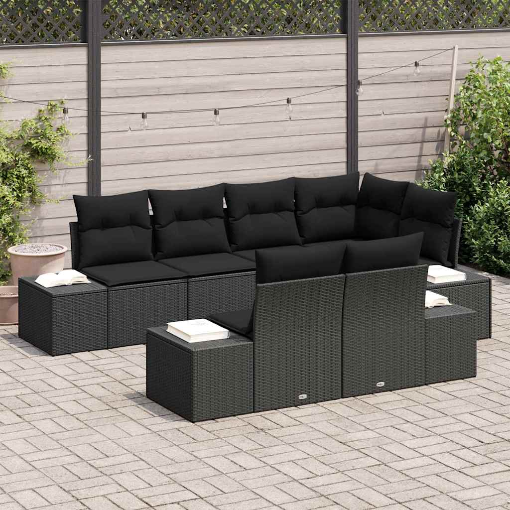 Garden Sofa Set with Cushion 7 pcs Black Poly Rattan
