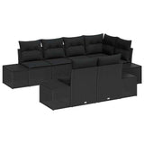 Garden Sofa Set with Cushion 7 pcs Black Poly Rattan - Front View