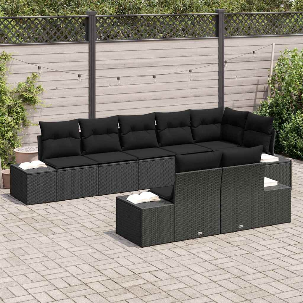 Garden Sofa Set with Cushion 8 pcs Black Poly rattan